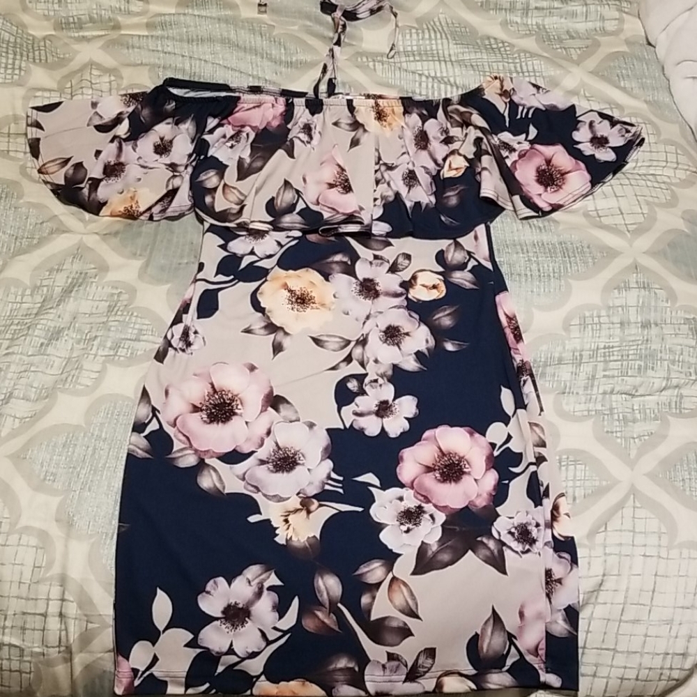 Off the shoulder halter cocktail dress